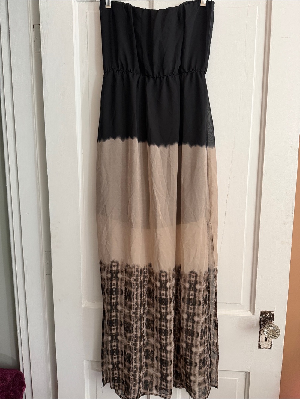 Black & Beige Ombre Maxi Dress sheer overlay